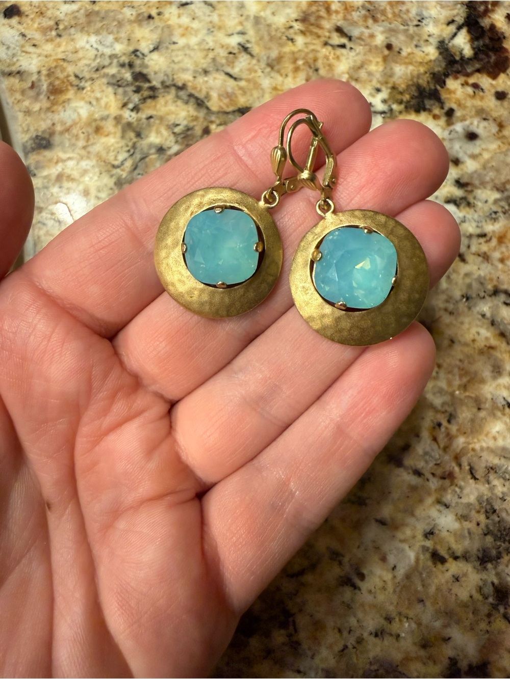 La Vie Gold-Tone Drop Earrings with Aqua Blue Stones